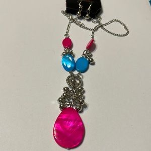 Silver, Pink and Blue Necklace